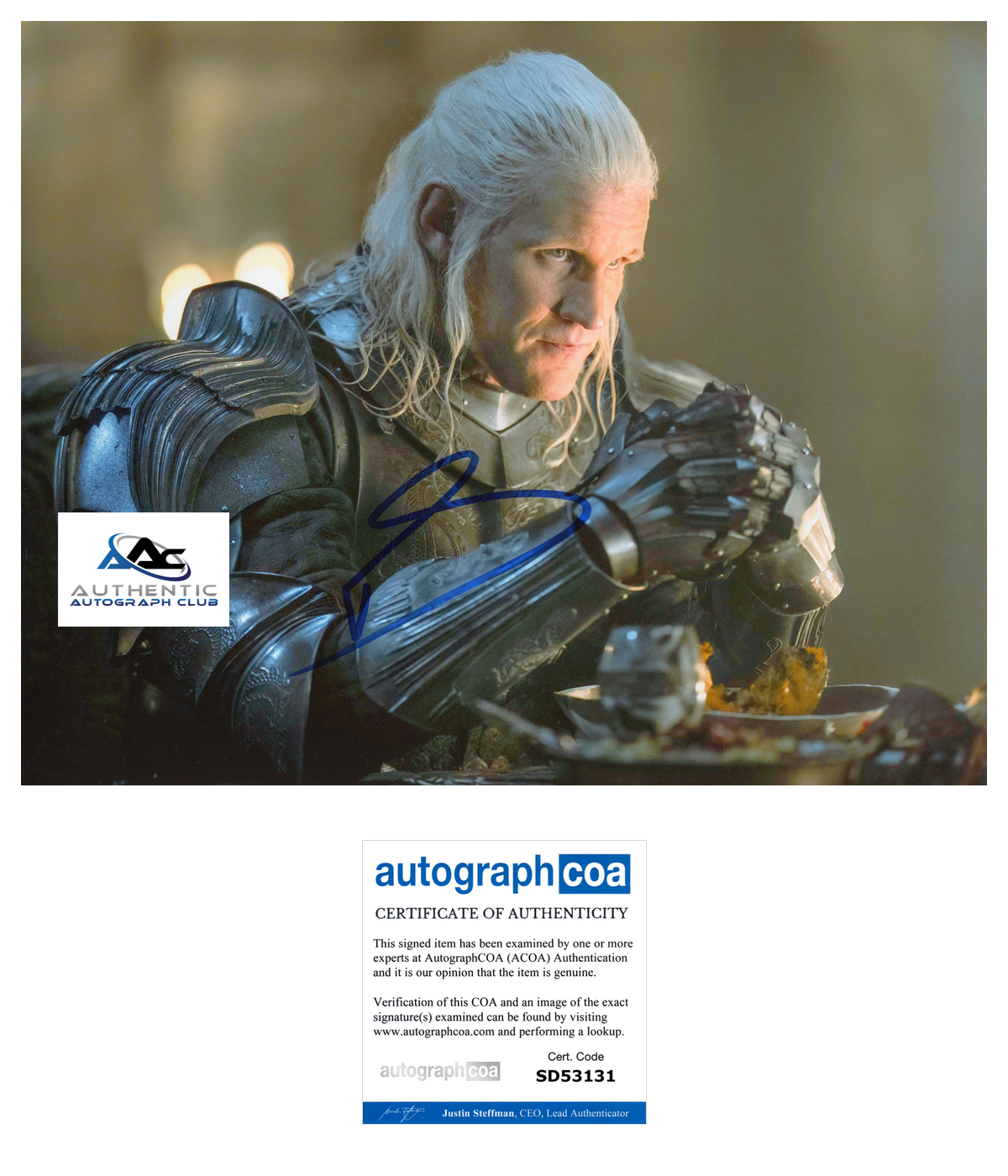 MATT SMITH AUTOGRAPH SIGNED 8x10 PHOTO HOUSE OF THE DRAGON ACOA