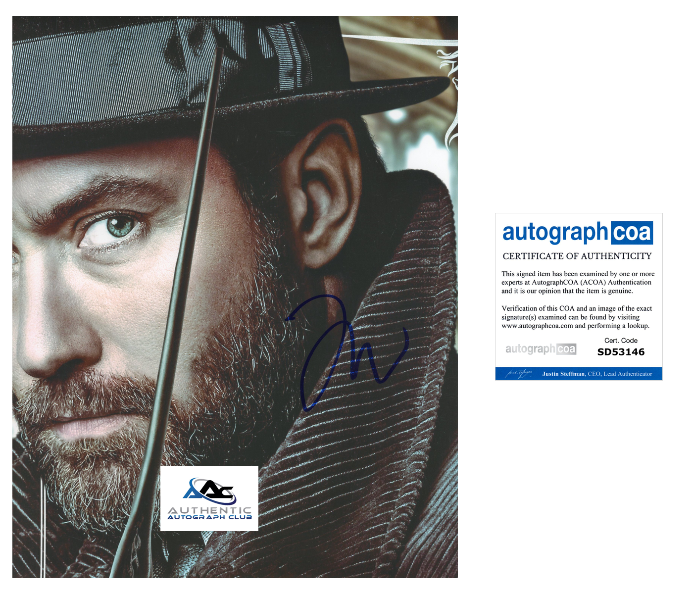 JUDE LAW AUTOGRAPH SIGNED 8X10 PHOTO FANTASTIC BEASTS DUMBLEDORE ACOA