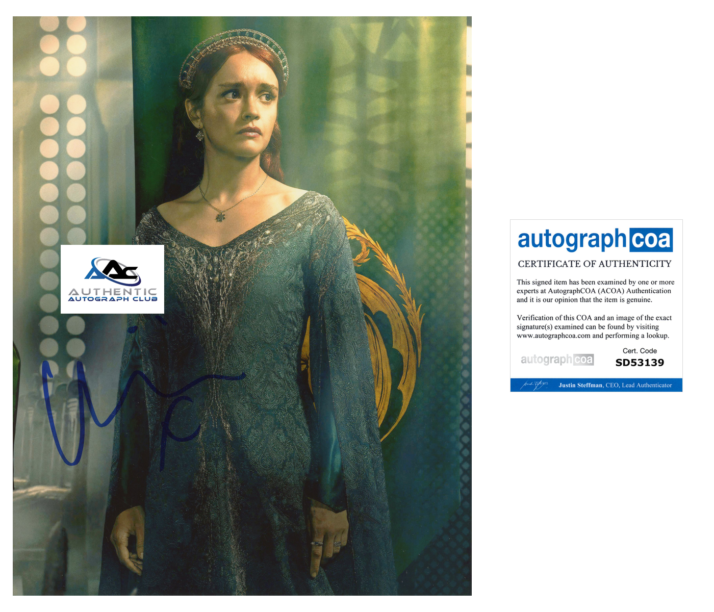 OLIVIA COOKE AUTOGRAPH SIGNED 8X10 PHOTO HOUSE OF THE DRAGON ACOA