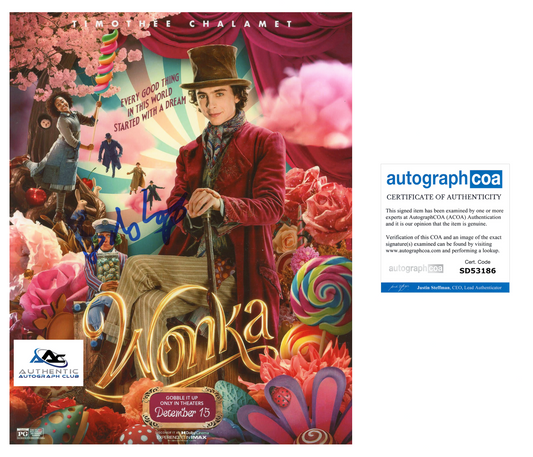 RARE TIMOTHEE CHALAMET AUTOGRAPH SIGNED 8X10 PHOTO WILLY WONKA SIGNED ACOA