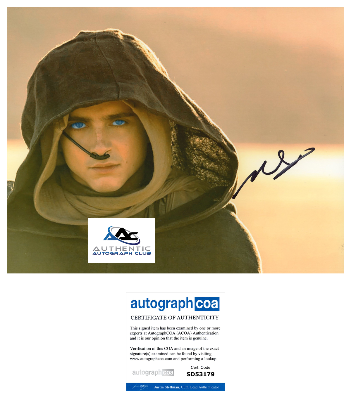 TIMOTHEE CHALAMET AUTOGRAPH SIGNED 8X10 PHOTO DUNE ACOA