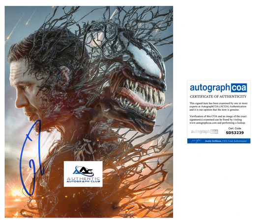 TOM HARDY AUTOGRAPH SIGNED 8x10 PHOTO MARVEL VENOM ACOA
