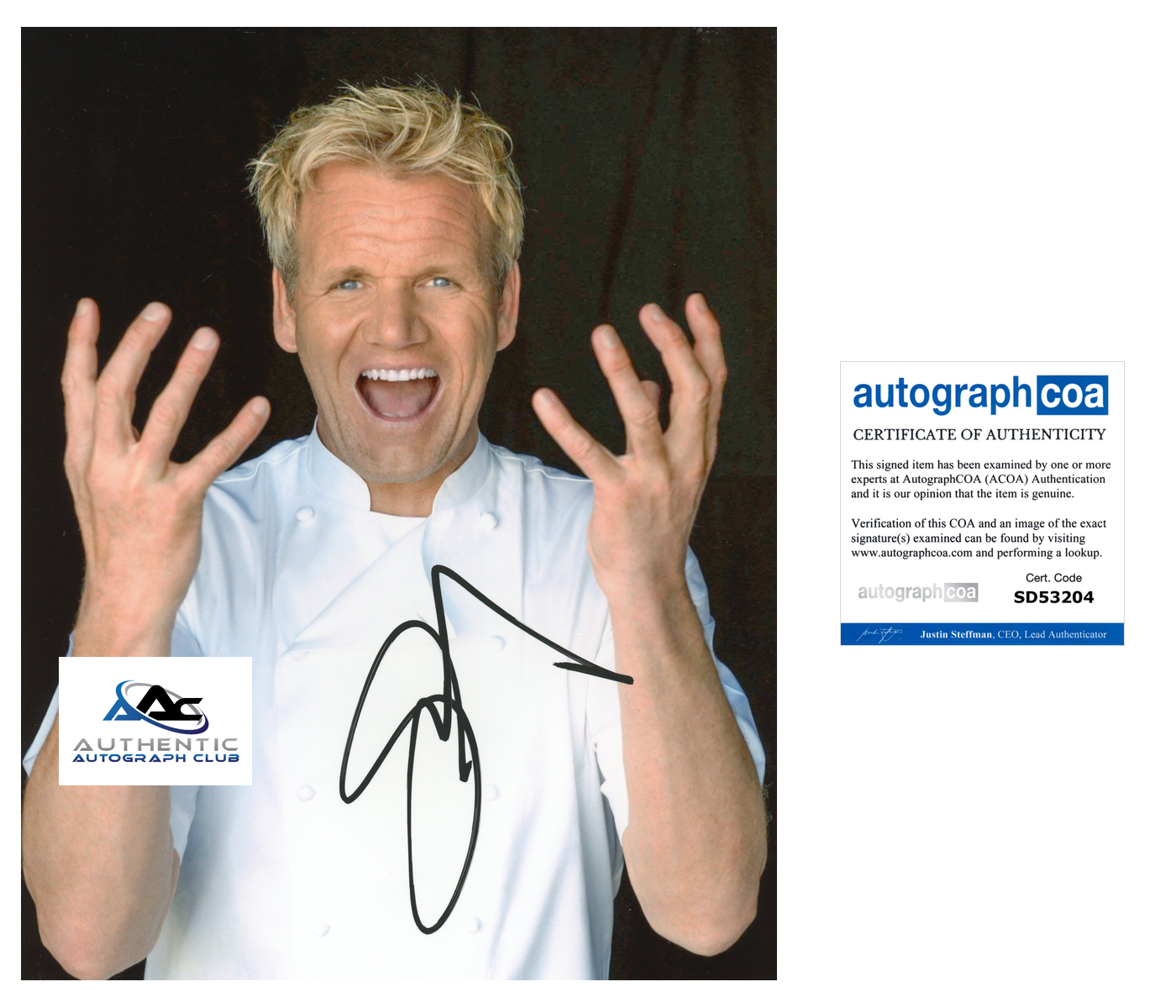 GORDON RAMSAY AUTOGRAPH SIGNED 8x10 PHOTO MASTERCHEF HELL'S KITCHEN ACOA