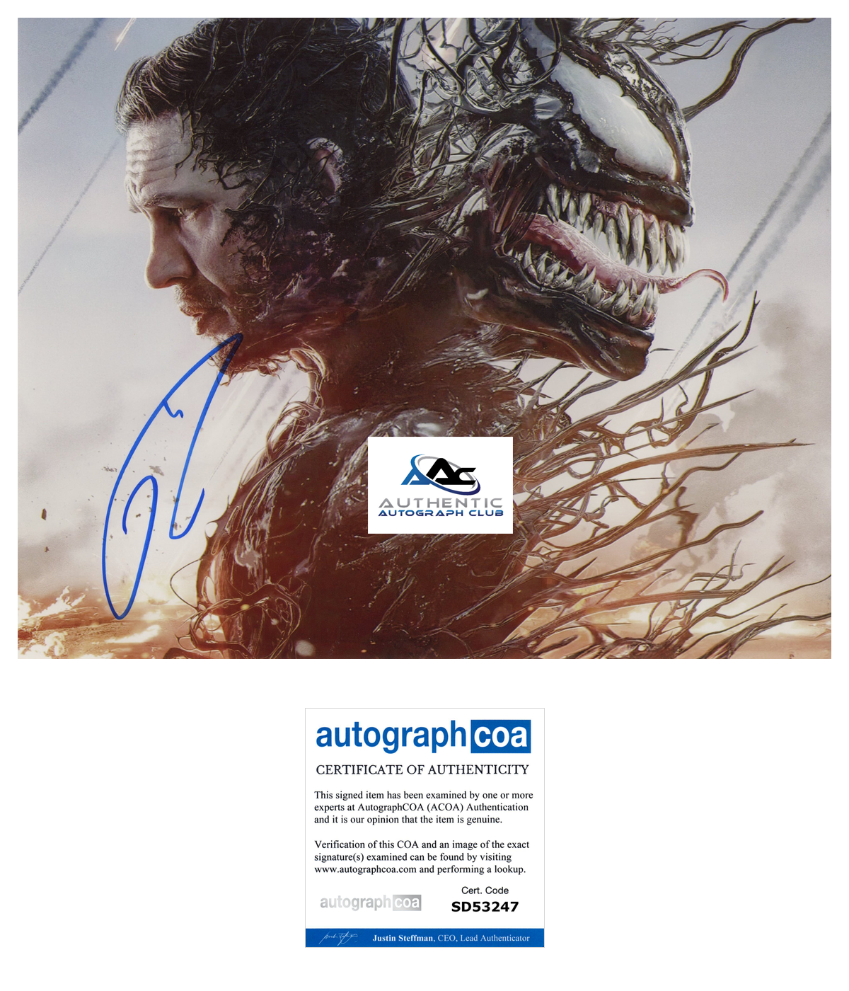 TOM HARDY AUTOGRAPH SIGNED 8x10 PHOTO MARVEL VENOM ACOA