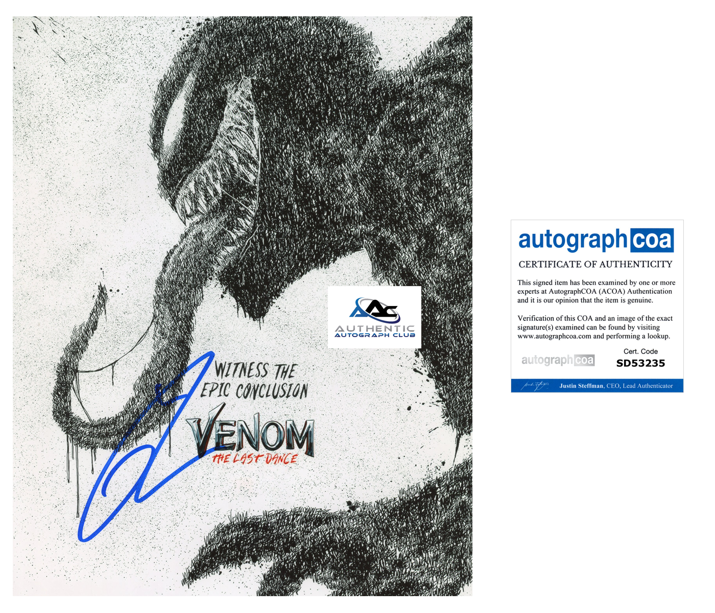 TOM HARDY AUTOGRAPH SIGNED 8x10 PHOTO MARVEL VENOM ACOA