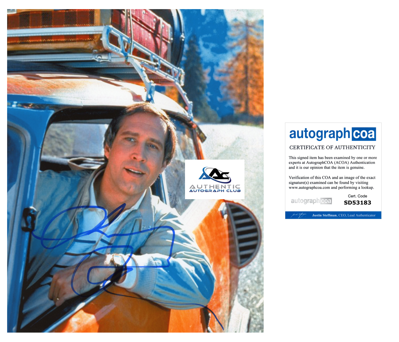 CHEVY CHASE AUTOGRAPH SIGNED 8X10 PHOTO NATIONAL LAMPOON'S VACATION ACOA