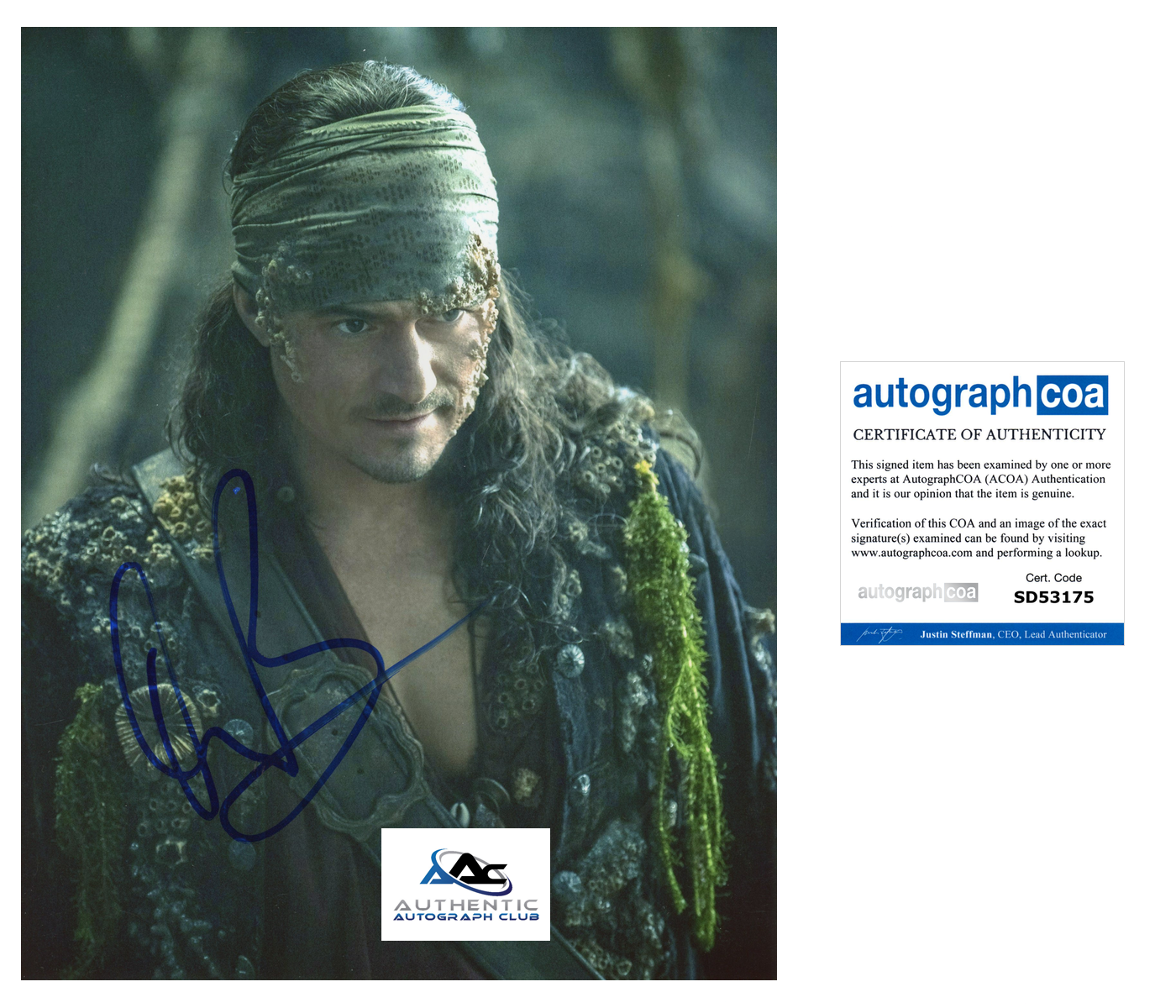 ORLANDO BLOOM AUTOGRAPH SIGNED 8X10 PHOTO PIRATES OF THE CARIBBEAN ACOA
