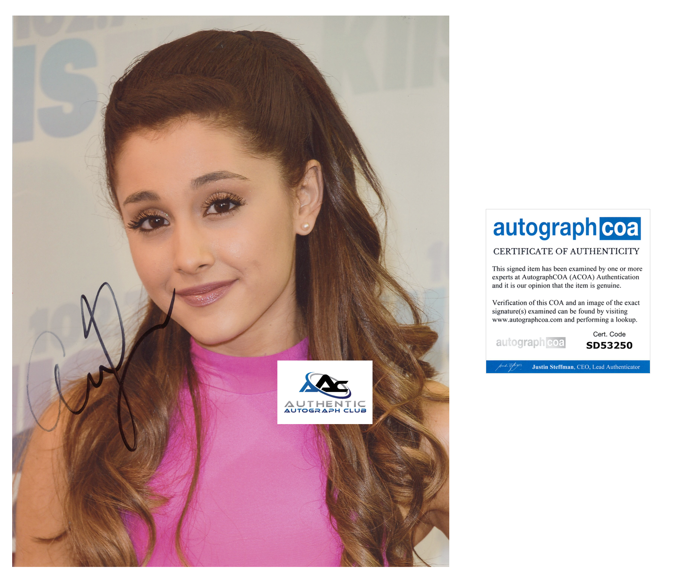 ARIANA GRANDE AUTOGRAPH SIGNED 8x10 PHOTO WICKED GLINDA SINGER ACOA