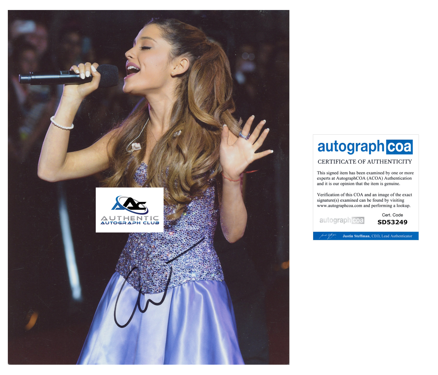 ARIANA GRANDE AUTOGRAPH SIGNED 8x10 PHOTO WICKED GLINDA SINGER ACOA