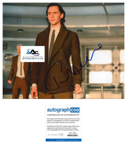 TOM HIDDLESTON AUTOGRAPH SIGNED 8X10 PHOTO LOKI THOR AVENGERS MARVEL ACOA COA