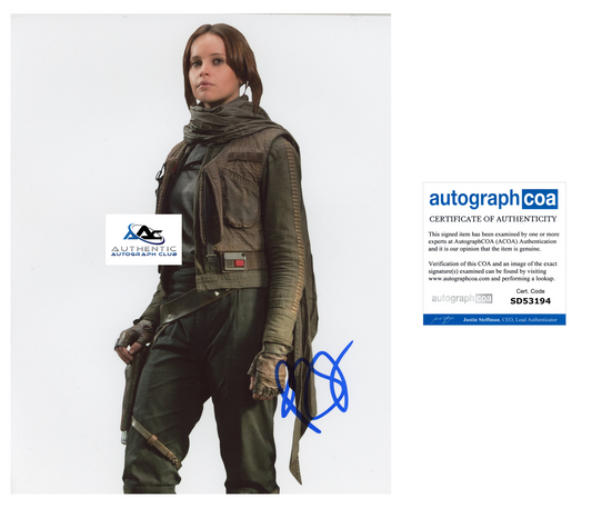 FELICITY JONES AUTOGRAPH SIGNED 8X10 PHOTO STAR WARS ROGUE ONE ACOA