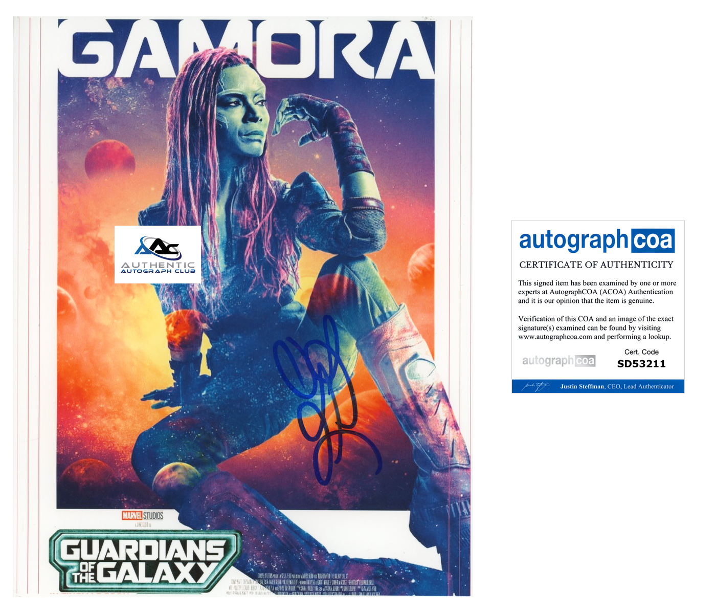 ZOE SALDANA AUTOGRAPH SIGNED 8x10 PHOTO GAMORA GUARDIANS OF THE GALAXY GOTG ACOA