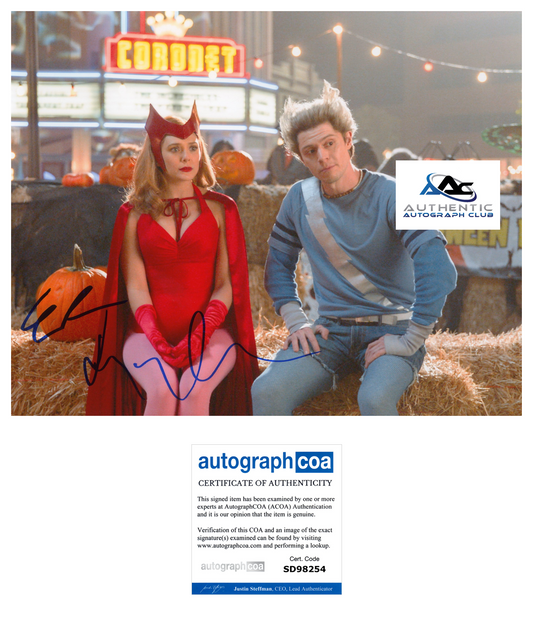 EVAN PETERS ELIZABETH OLSEN AUTOGRAPH SIGNED 8X10 PHOTO AVENGERS ACOA