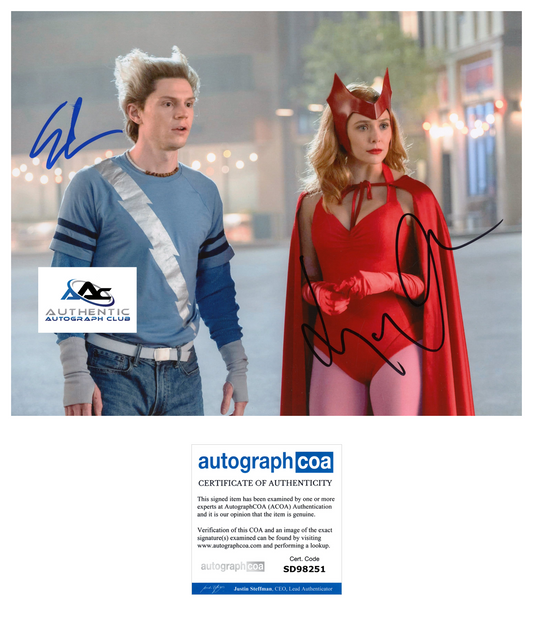 EVAN PETERS ELIZABETH OLSEN AUTOGRAPH SIGNED 8X10 PHOTO AVENGERS ACOA