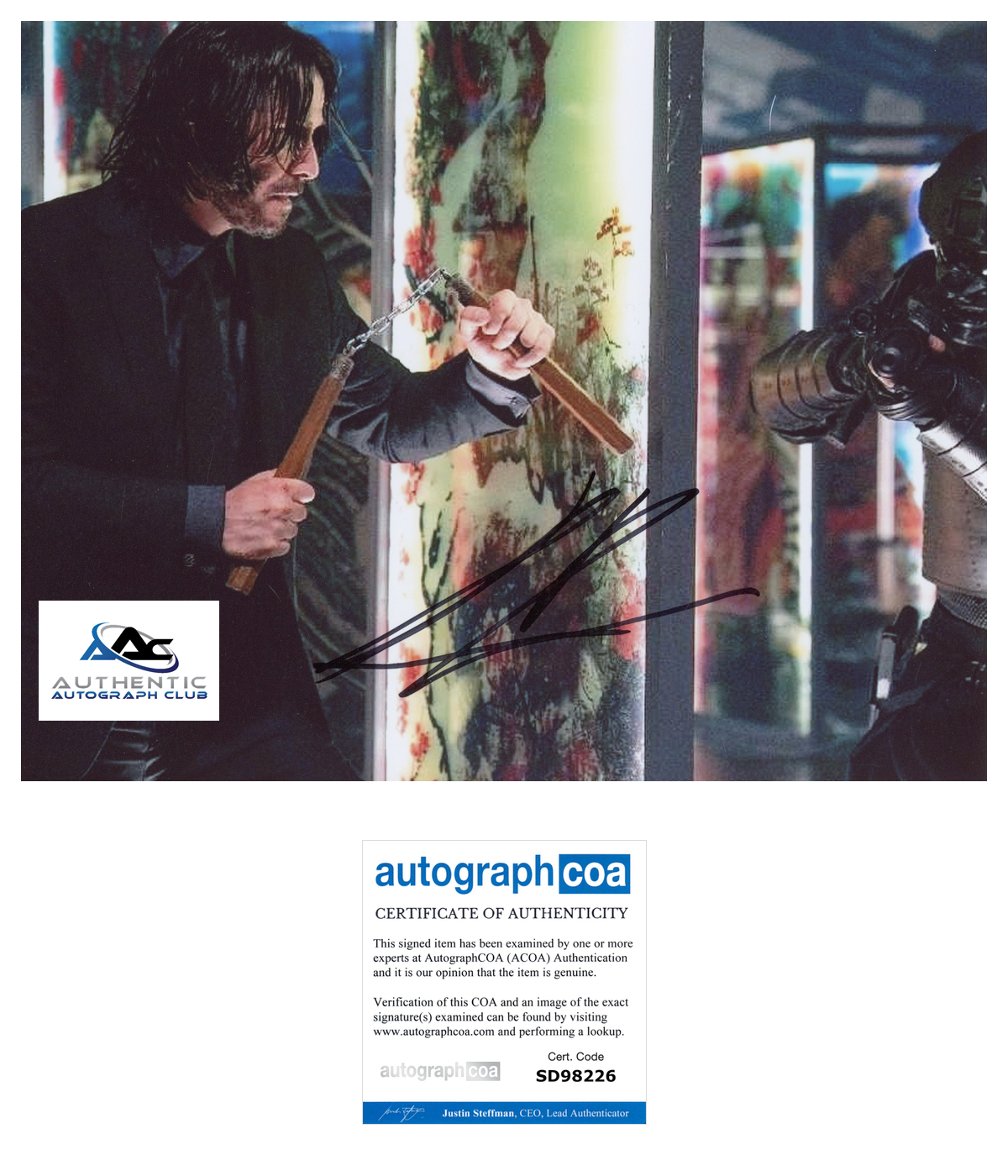 KEANU REEVES AUTOGRAPH SIGNED 8x10 PHOTO JOHN WICK ACOA