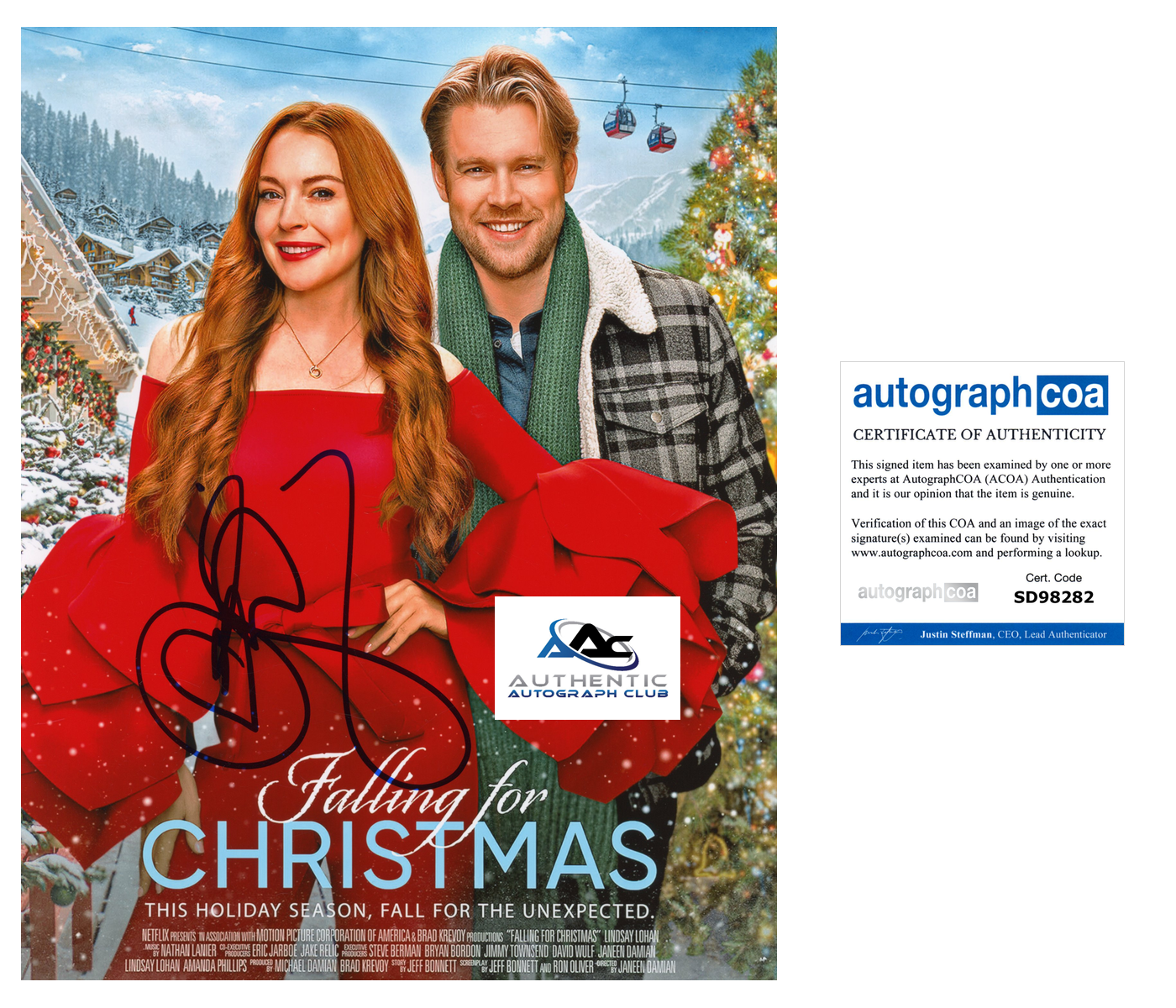 LINDSAY LOHAN AUTOGRAPH SIGNED 8X10 PHOTO FALLING FOR CHRISTMAS ACOA