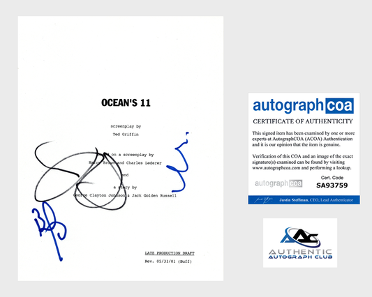 BRAD PITT JULIA ROBERTS DAMON AUTOGRAPH SIGNED OCEAN'S 11 FULL MOVIE SCRIPT ACOA