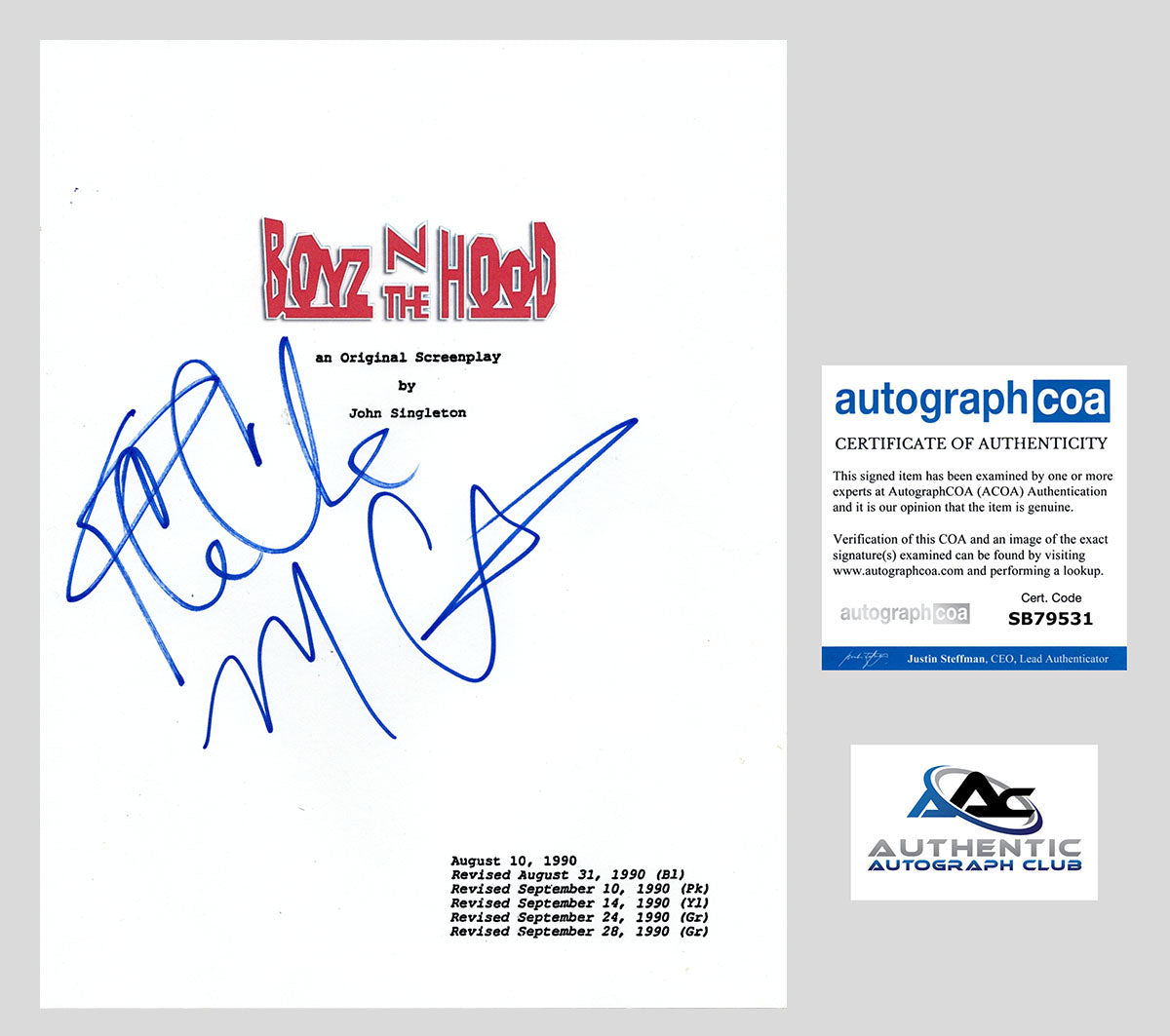 MORRIS CHESTNUT AND ICE CUBE AUTOGRAPH SIGNED BOYZ N THE HOOD MOVIE SCRIPT ACOA