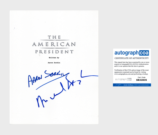 AARON SORKIN MICHAEL DOUGLAS AUTOGRAPH SIGNED THE AMERICAN PRESIDENT SCRIPT ACOA