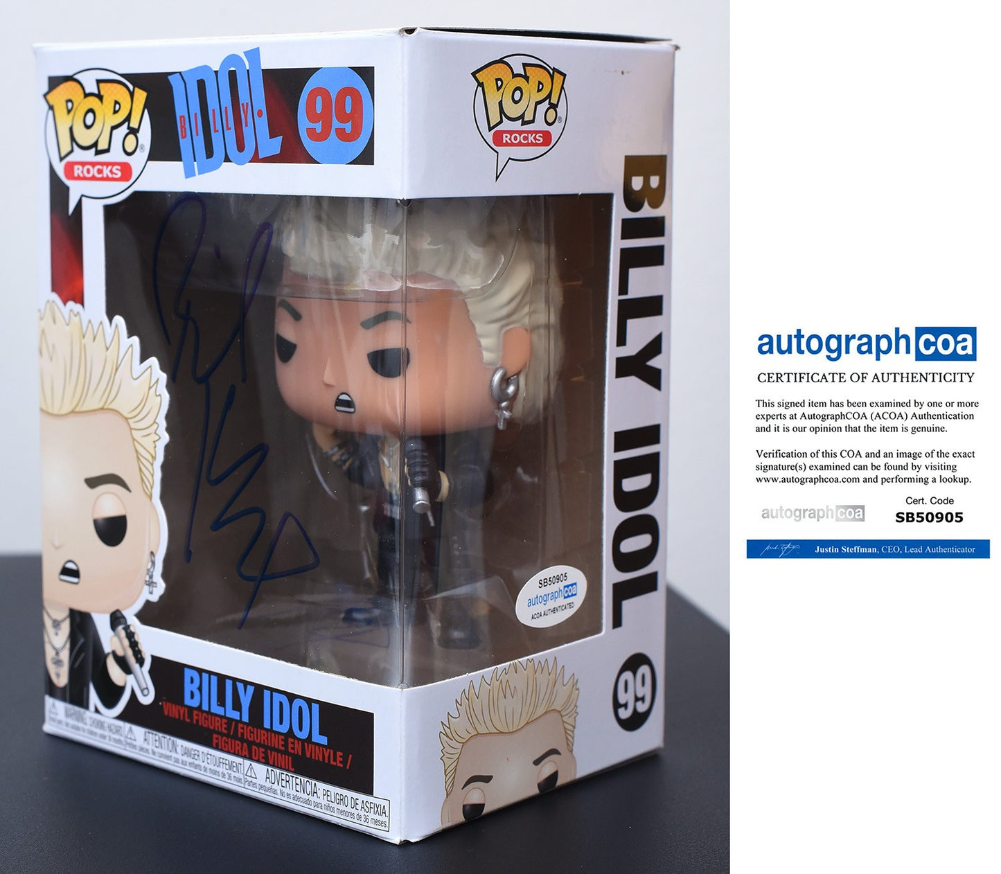 BILLY IDOL AUTOGRAPH SIGNED FUNKO POP 99 REBEL YELL ACOA