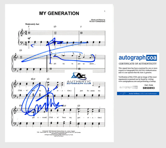 ROGER DALTREY PETE TOWNSHEND AUTOGRAPH SIGNED SHEET MUSIC THE WHO ACOA