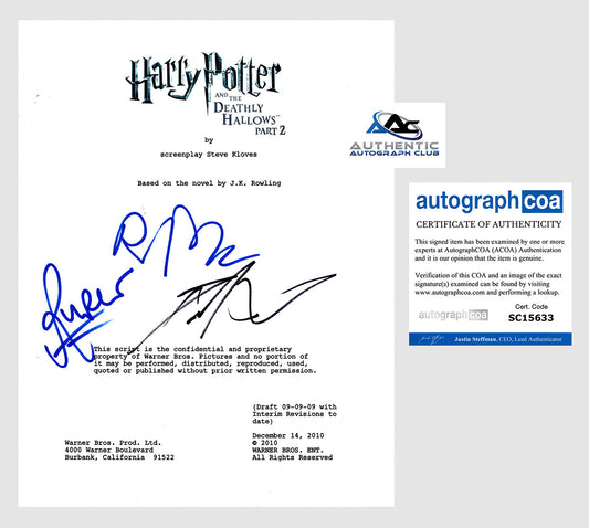 DANIEL RADCLIFFE +2 AUTOGRAPH SIGNED HARRY POTTER DEATHLY HALLOWS SCRIPT