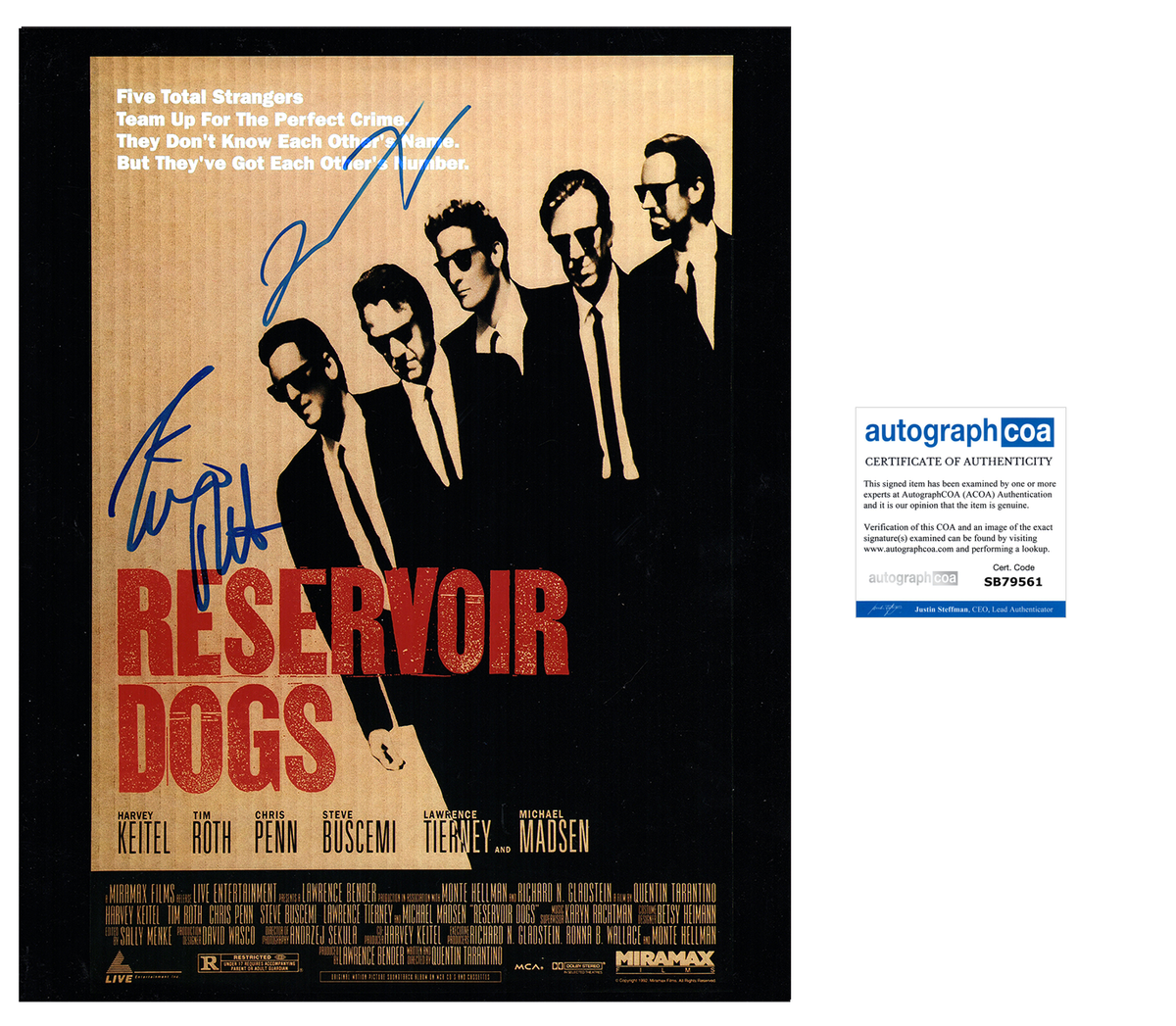 QUENTIN TARANTINO TIM ROTH AUTOGRAPH SIGNED 11x14 PHOTO RESERVOIR DOGS ACOA