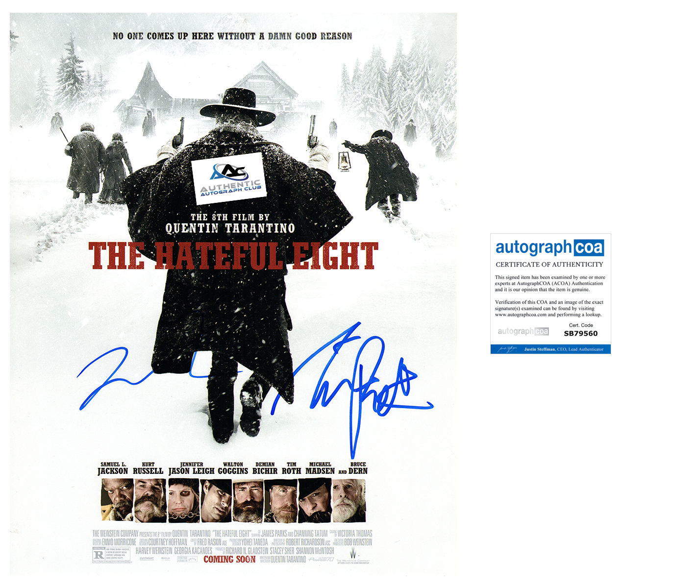 QUENTIN TARANTINO TIM ROTH AUTOGRAPH SIGNED 11x14 PHOTO THE HATEFUL EIGHT ACOA