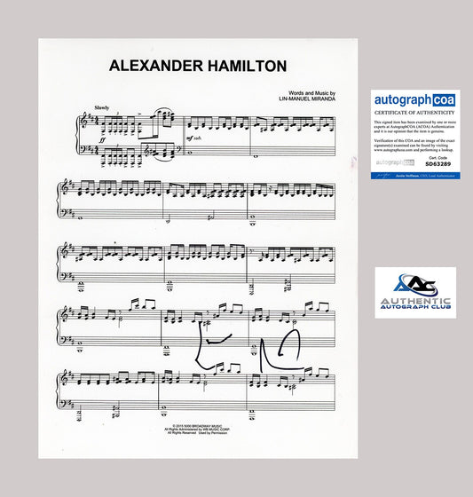 LIN MANUEL MIRANDA AUTOGRAPH SIGNED ALEXANDER HAMILTON SHEET MUSIC ACOA