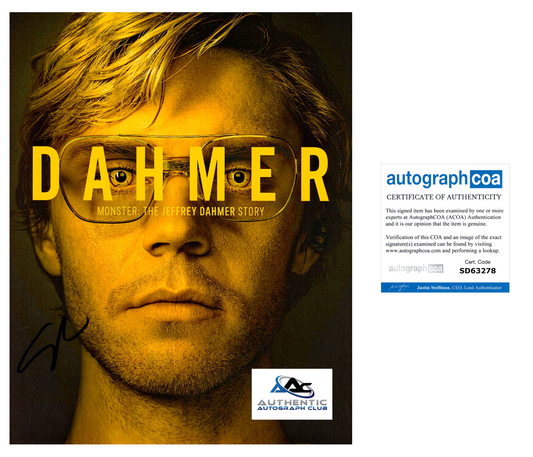 EVAN PETERS AUTOGRAPH SIGNED 8x10 PHOTO MONSTER DAHMER ACOA