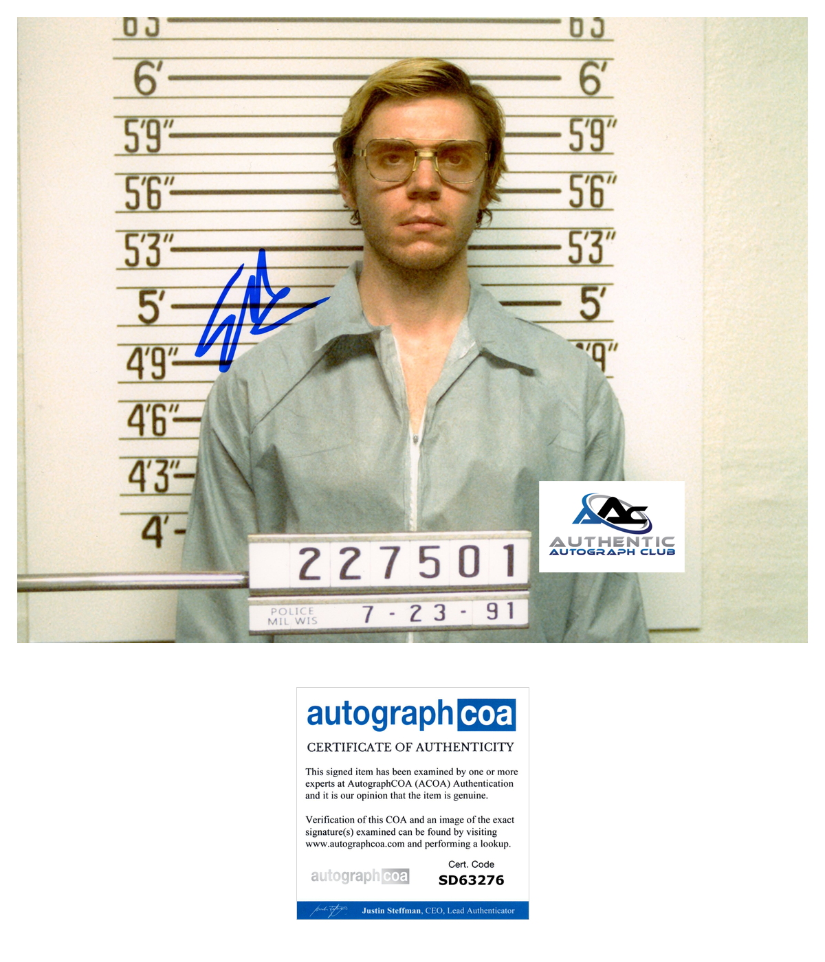 EVAN PETERS AUTOGRAPH SIGNED 8x10 PHOTO MONSTER DAHMER ACOA