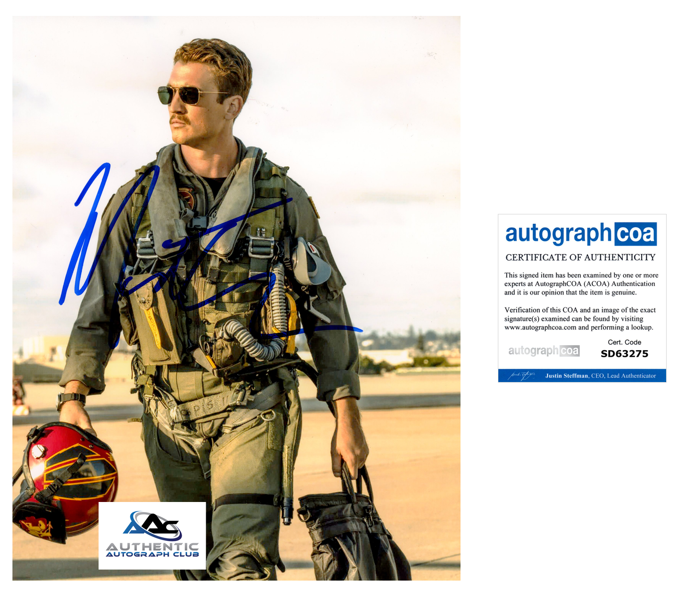 MILES TELLER AUTOGRAPH SIGNED 8x10 PHOTO TOP GUN MAVERICK ROOSTER ACOA