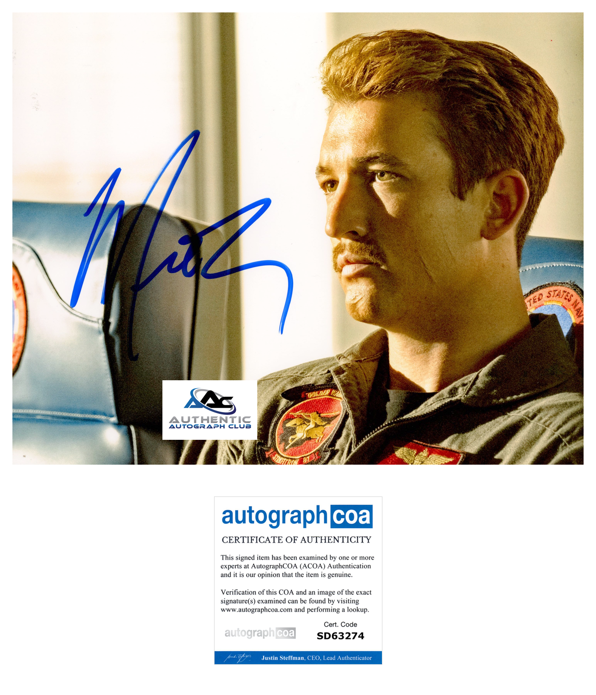 MILES TELLER AUTOGRAPH SIGNED 8x10 PHOTO TOP GUN MAVERICK ROOSTER ACOA