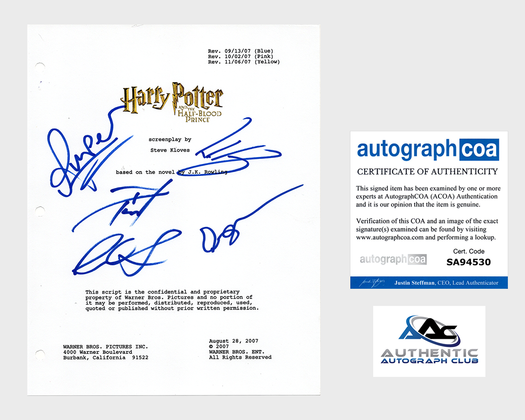 RARE DANIEL RADCLIFFE, RUPERT GRINT, EMMA WATSON +1 SIGNED HARRY POTTER SCRIPT