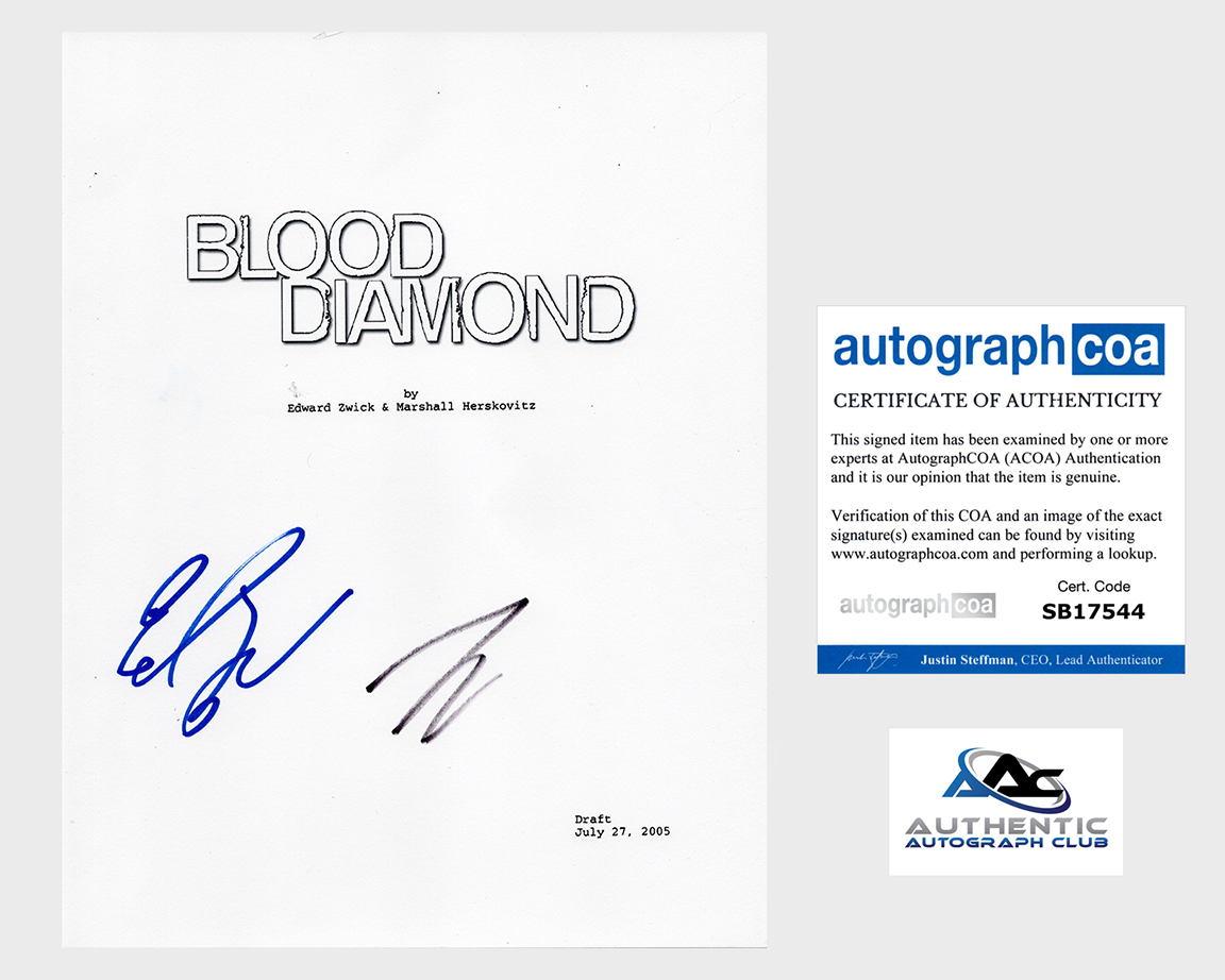LEONARDO DICAPRIO DJIMON HOUNSOU AUTOGRAPH SIGNED BLOOD DIAMOND SCRIPT ACOA