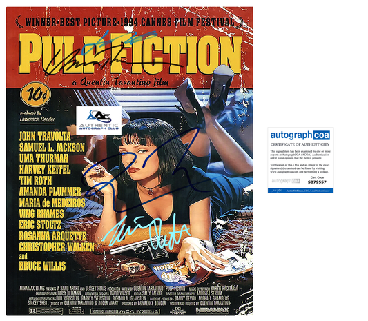 QUENTIN TARANTINO UMA THURMAN +2 AUTOGRAPH SIGNED 11x14 PHOTO PULP FICTION ACOA