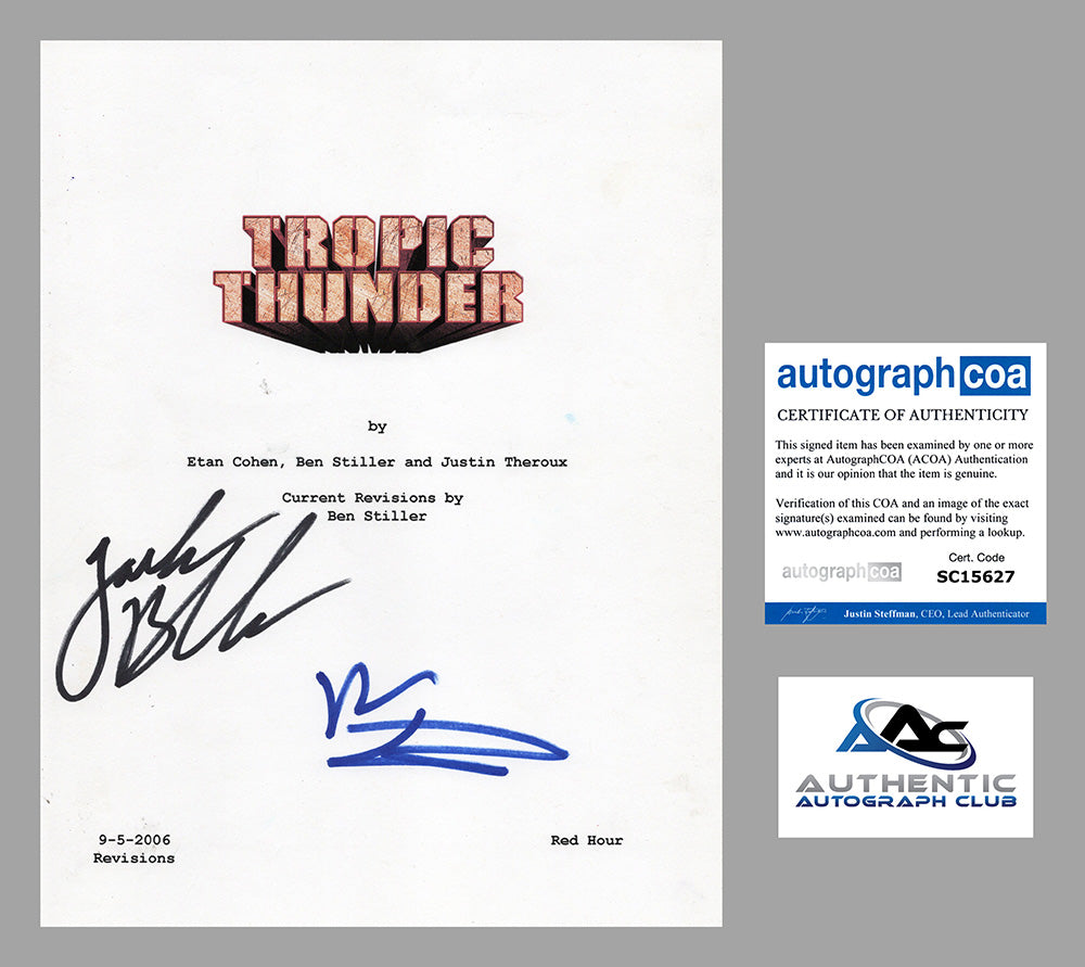 BEN STILLER AND JACK BLACK AUTOGRAPH SIGNED TROPIC THUNDER SCRIPT ACOA