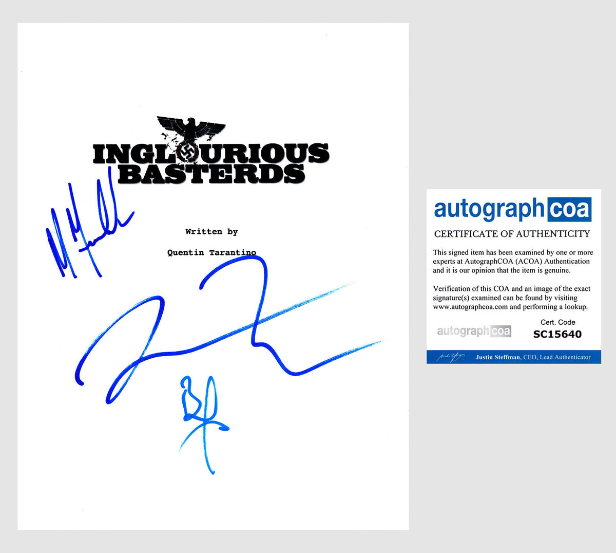 QUENTIN TARANTINO BRAD PITT AUTOGRAPH SIGNED INGLOURIOUS BASTERDS SCRIPT ACOA