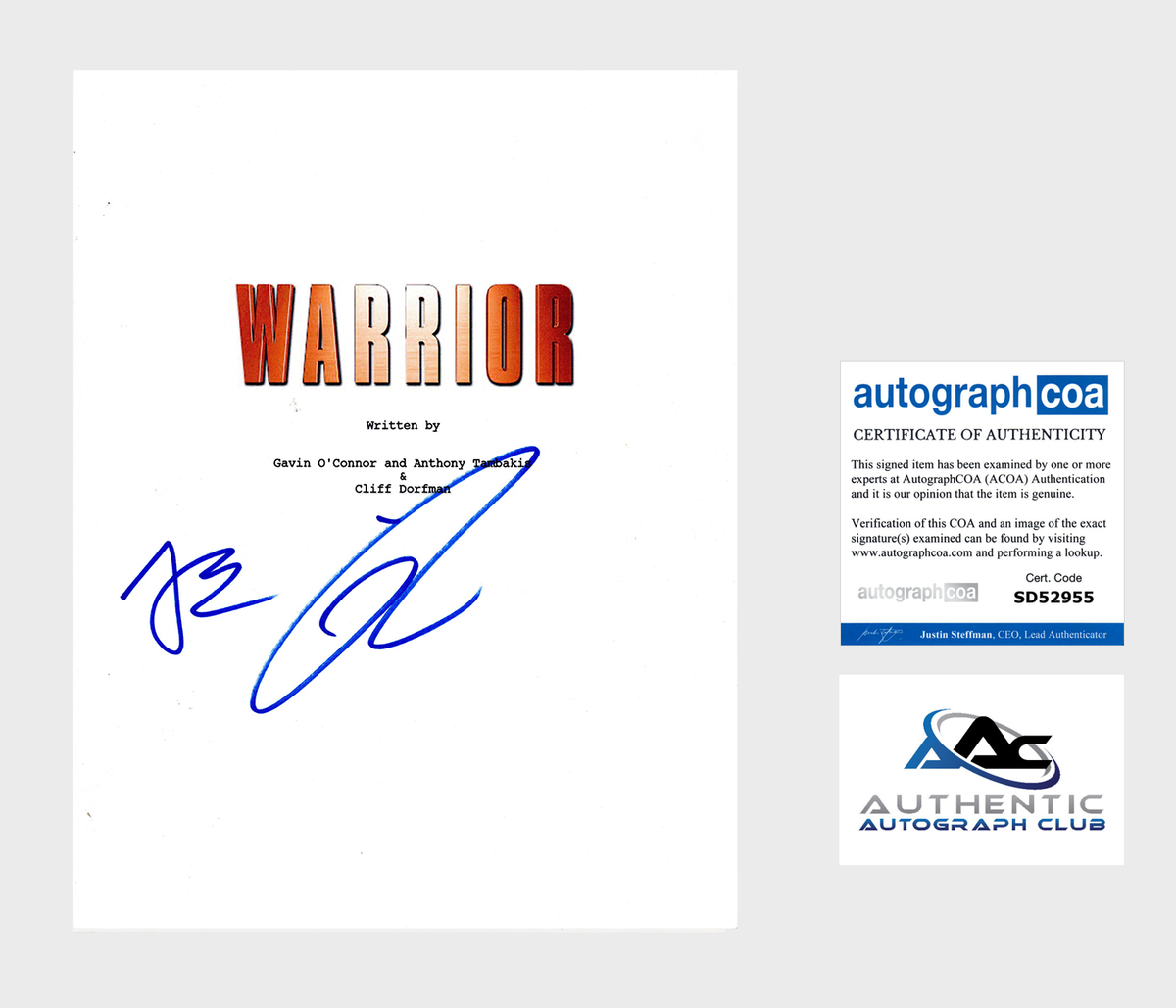 TOM HARDY JOEL EDGERTON AUTOGRAPH SIGNED WARRIOR FULL SCRIPT SCREENPLAY ACOA